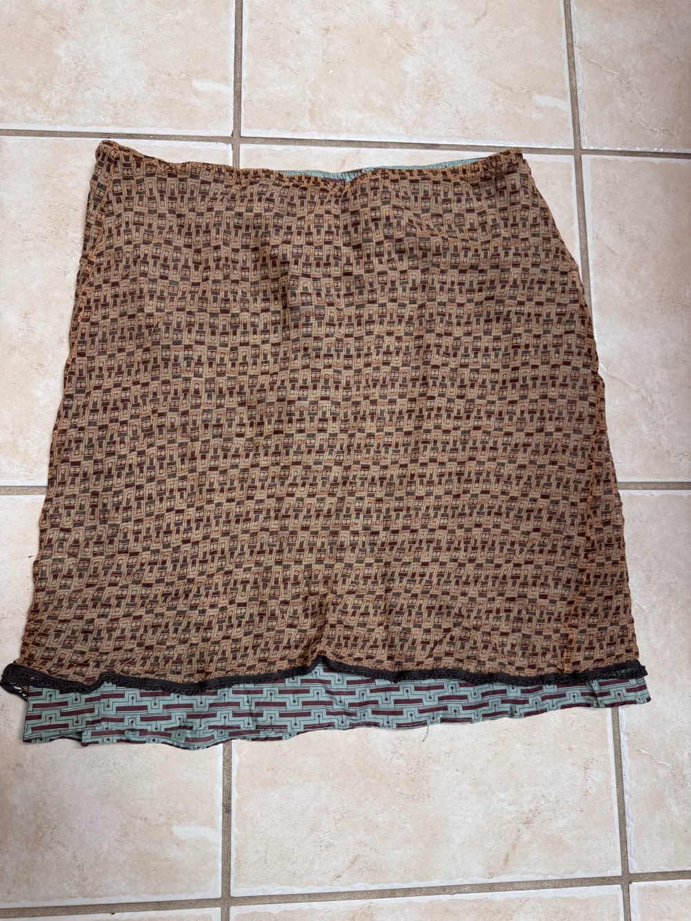 Max Studio Vintage Silk Women's Printed Brown Patterned Skirt